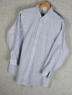 Brooks Brothers 1818 Regent Button Down Dress Shirt Blue/white Sz 17 1/2 - 2-3